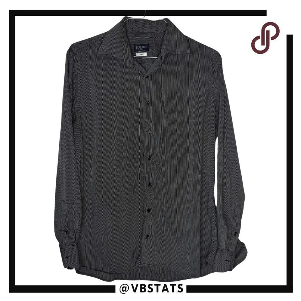 Fusaro Men's Striped Cotton Slim Fit Button Up Shirt Black White Size 16 1/2 /42